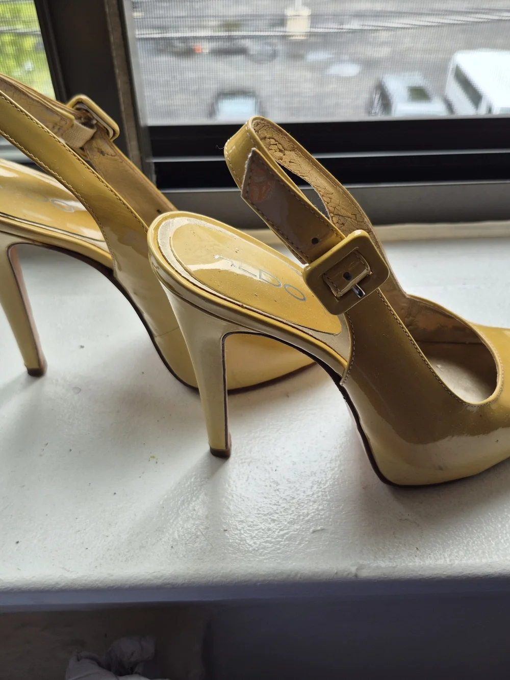 ALDO Yellow Patent Leather Slingback Stiletto Heels